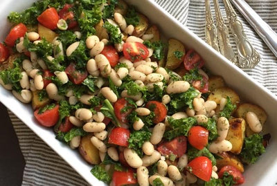 Baked Rosemary Potatoes & Cannellini Bean Salad