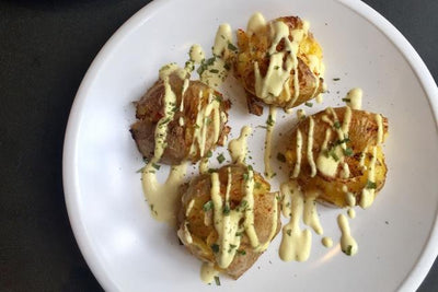 Smashed Potatoes with Cashew Cream Dressing